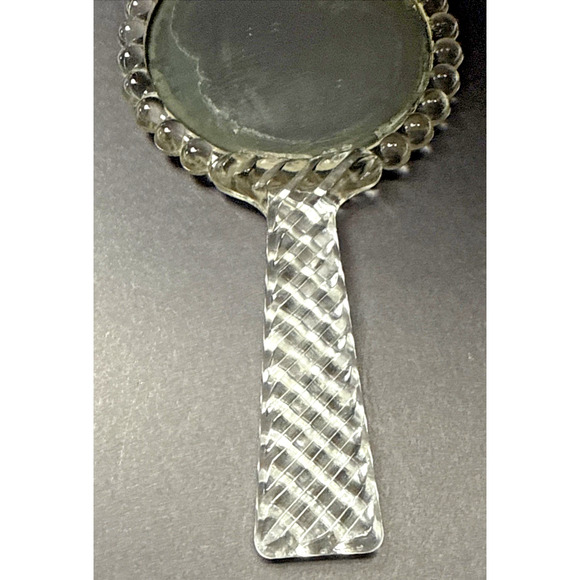 Antique Pressed Glass Hand Mirror Bubble Clear Abstract Magnifying Vanity - Picture 6 of 12